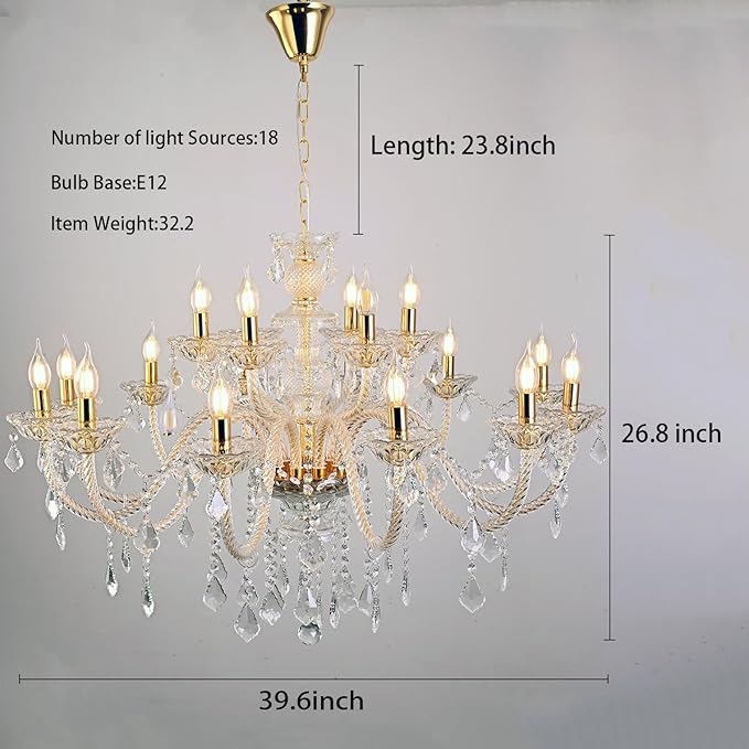 18-Light Double-Layer Crystal Chandelier for Living Room Gold Ceiling Pendant Light Fixtures with K9 Crystal Modern Luxury Lighting for Dining Room, Bedroom, Kitchen
