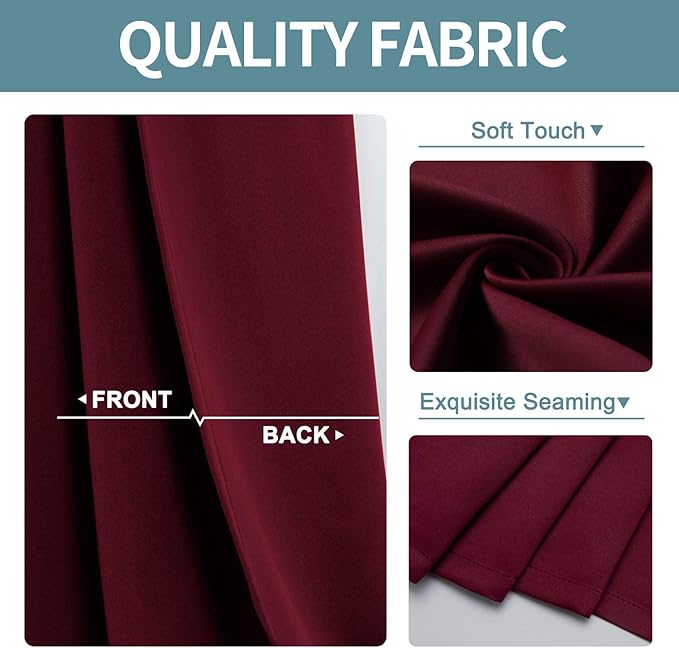 ChrisDowa Grommet Blackout Curtains for Bedroom and Living Room - 2 Panels Set Thermal Insulated Room Darkening Curtains (Burgundy Red, 38W x 45L)