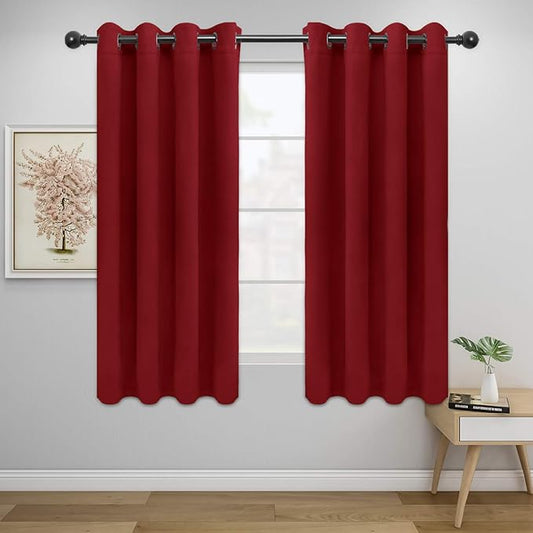 Easy-Going Blackout Curtains for Bedroom, Solid Thermal Insulated Grommet and Noise Reduction Window Drapes, Room Darkening Curtains for Living Room, 2 Panels (52x63 in,Christmas Red)