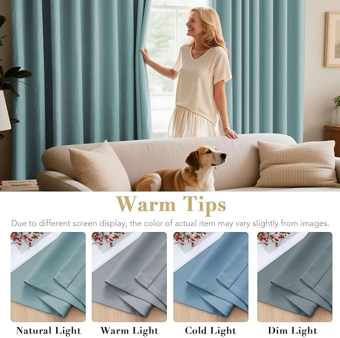 H.VERSAILTEX Blackout Curtains for Bedroom Thermal Insulated Room Darkening Living Room Curtains 63 Inch Long Grommet Privacy Protection Window Curtain Panels/Drapes, 2 Panels, Mineral Blue