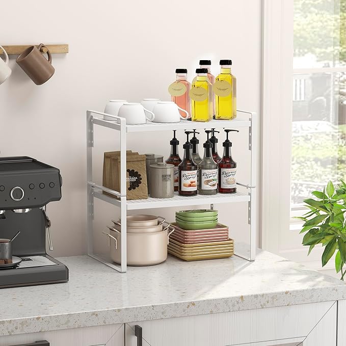 2 Pack Kitchen Countertop Organizer, Stackable Cabinet Shelf Organizer, 2 Tier Adjustable Kitchen Counter Shelves Riser For Pantry Cupboard Bathroom Organization And Storage, Desk Shelf,Spice Rack