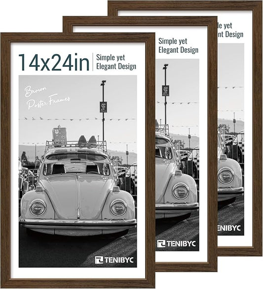 14x24 Picture Frame 3 Pack - Brown Woodgrain, Wood Poster Frame, Gallery Poster Frame - Wall Hanging