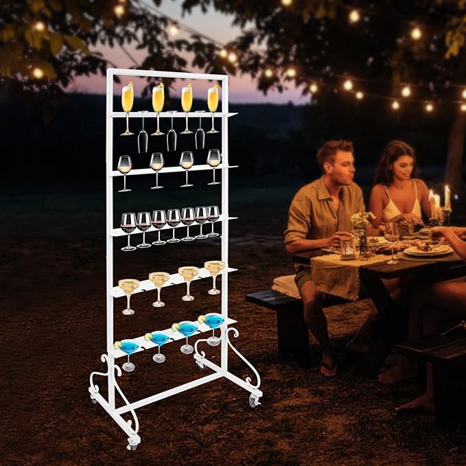 40 Slots Champagne Holder Stand for Party, Wine Glass Display Wall Holder, Stable Wine Glass Stemware Rack for Bar, Wedding, Party (White)