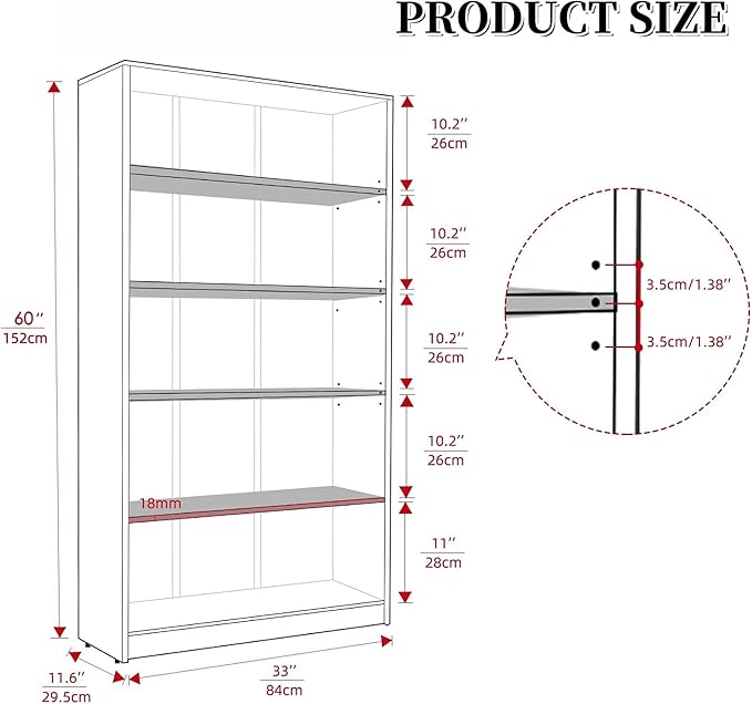 Bookshelf, Open Modern Bookshelf, 5 Shelf Bookcase with Freestanding Display Storage, Wooden Book Shelf for Bedroom, Living Room, Dinning Room, Office, 60 Inch, White