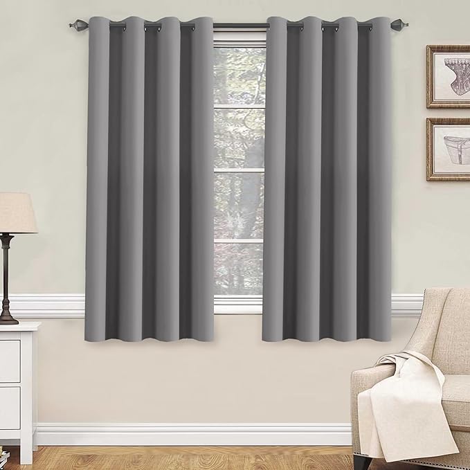 H.VERSAILTEX Blackout Grey Curtains for Bedroom/Living Room, 52" Wide x 63" Long Each Panel,Grommet Top (Set of 2 Panels)