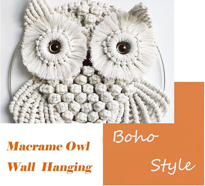 Achart Owl Macrame Wall Hanging-Hand Woven Boho Tapestry-Macrame Wall Decor -Owl Decor for Bedroom, Living Room, Nursery (Beige-L&S)