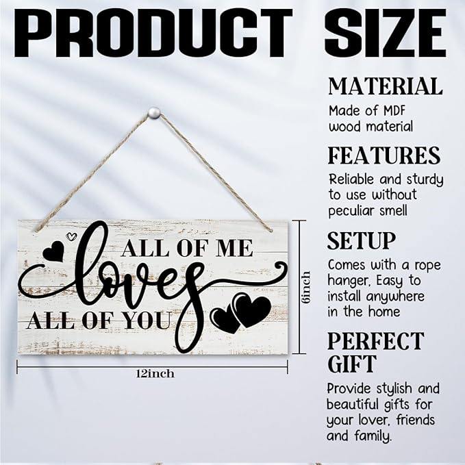 All Of Me Loves All Of You Wall Decor, Rustic Hanging Wooden Sign, Vintage Wooden Plaque, Modern Master Bedroom Sign, Love Quotes Wall Hanging Decor, Farmhouse Wall Decor, 11.8 * 5.9 Inch