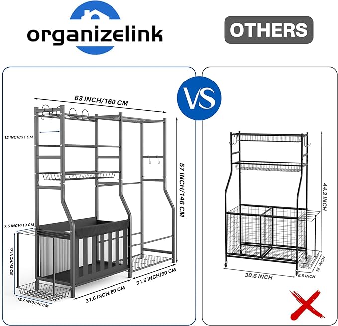 Garage Sports Equipment Organizer, Strong Load Bearing Golf Bag Organizer, Multi Use Golf Ball Rack Basketball Rack for Sports Gear and Outdoor Toy Ball Storage