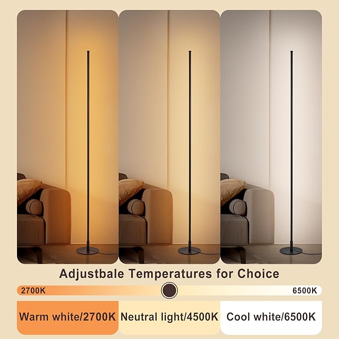 Corner Floor Lamp, 2 Pack Modern Floor Lamp with Remote and Stepless Dimmable Colors Temperature & Brightness, Standing Lamps for Living Room Bedroom Office