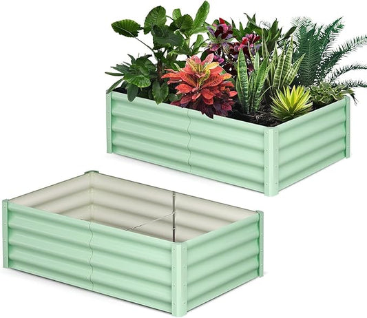 6x3x1ft Large Outdoor Planter Boxes Kit Set of 2, Galvanized Raised Bed Planter with Open-Ended Base Design, Elevated for Outdoor Plants, Durable Raised Bed for Gardening,Green