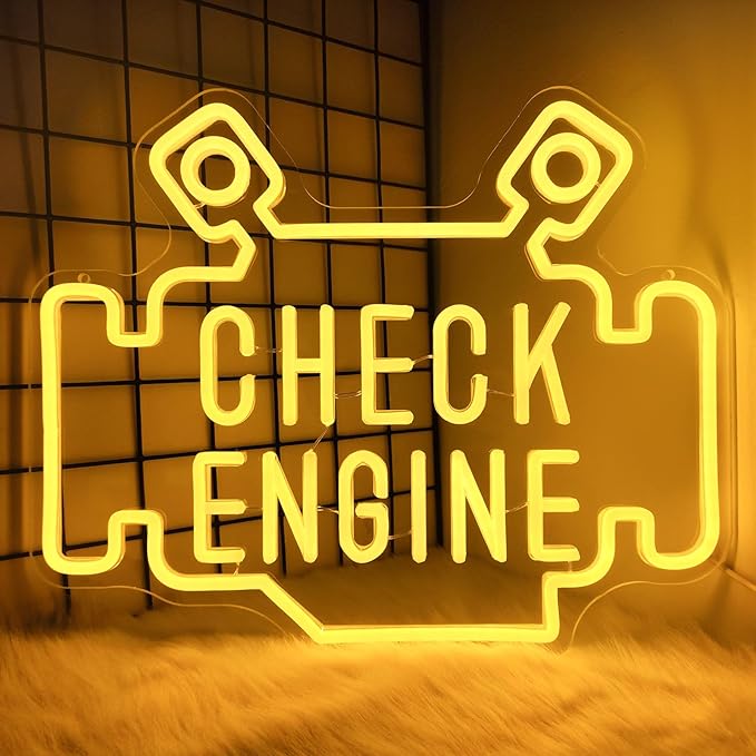 Check Engine Neon Signs for wall decor, Garage Neon Sign for Man Cave, Piston Engine Led Light Signs with Dimmer, Piston Decoration USB Powered with Switch