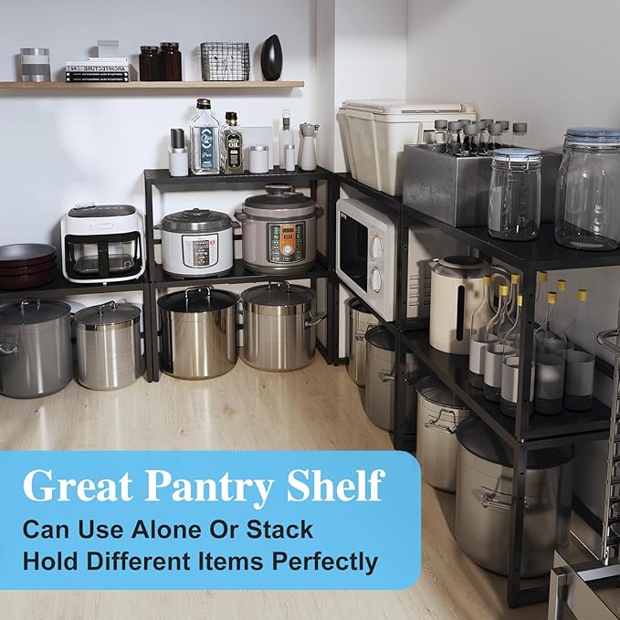 Expandable Metal Storage Shelves,110LBS Heavy Duty Shelving Units and Storage For Small Appliance, Adjustable Metal Storage Shelf Rack For kitchen Cabinet Closet Pantry Warehouse Garage,Patent Pending