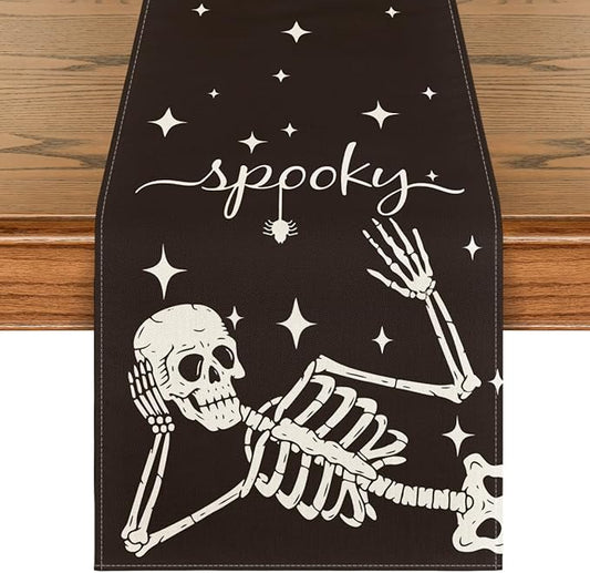 Artoid Mode Spooky Skeleton Spider Bone Halloween Table Runner, Holiday Kitchen Dining Table Decoration for Home Party Decor 13 x 90 Inch