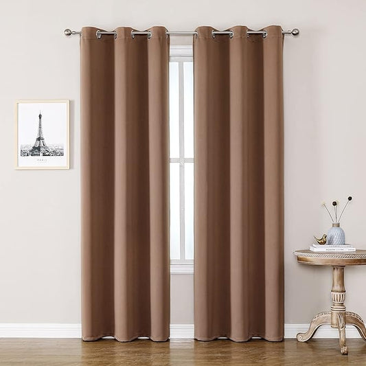 ChrisDowa Grommet Room Darkening Curtains for Bedroom and Living Room - 2 Panels Set Thermal Insulated Blackout Curtains (Cappuccino, 42W x 84L)