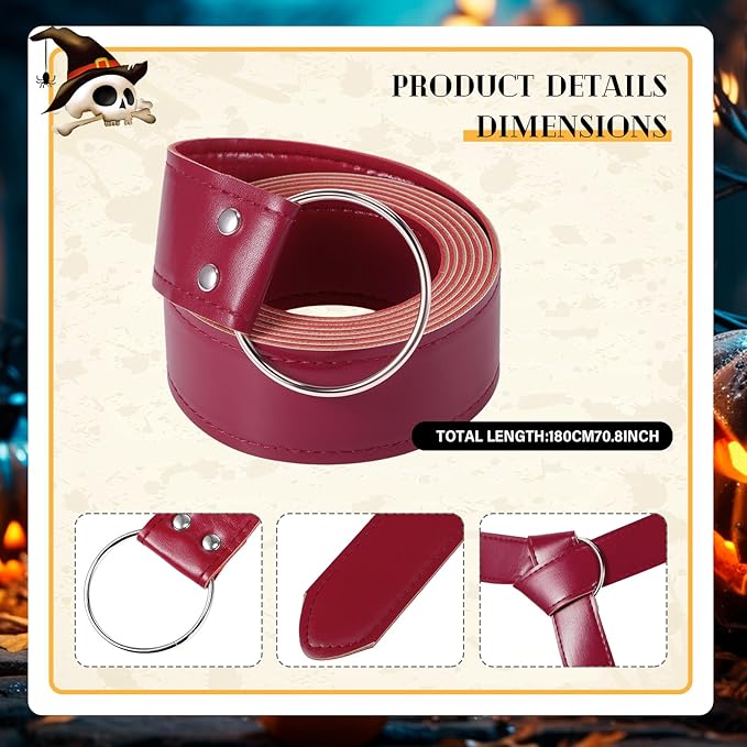 Boao Potion Bottles with Cork Set Dark Magic Cork Round Potion Bottle with Leather Belt Clear Glass Large for Halloween Costume Props DIY Crafts Decorative, 200 ml(Claret)