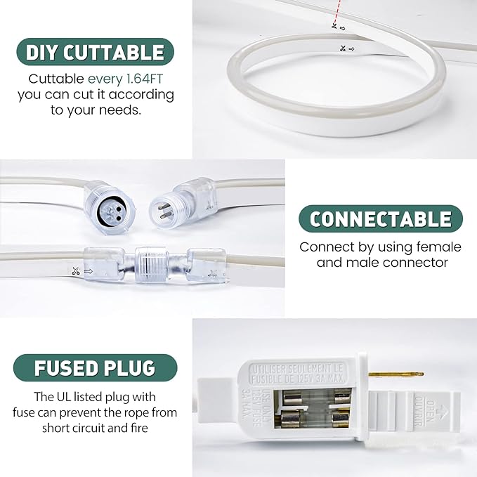 GZBtech Flexible LED Neon Rope Lights 50FT,AC 110-120V Waterproof Strip Light, 120 LEDs/M Cuttable Connectable Neon Lighting for Indoor Outdoor Home Decor/Commercial Building Use-Pink 15M