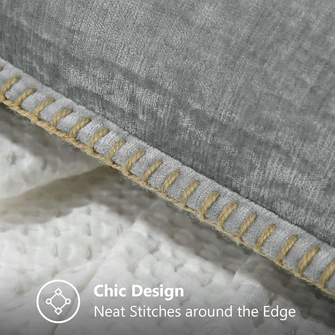 decorUhome Chenille Soft Throw Pillow Covers 16x16 Set of 2, Farmhouse Velvet Neutral Decorative Euro Pillow Covers with Stitched Edge for Couch Sofa Bed Home Decor, Neutral Gray