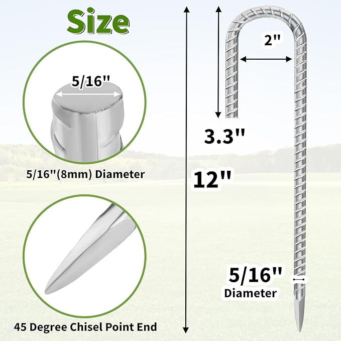 12 Inch Ground Stakes Heavy Duty J Hook 30-Pack Metal Spikes Galvanized Ground Hooks Anchors Rebar Ground Stakes for Fence Tent Gazbo Bounce House and Outdoor Decorations Inflatables
