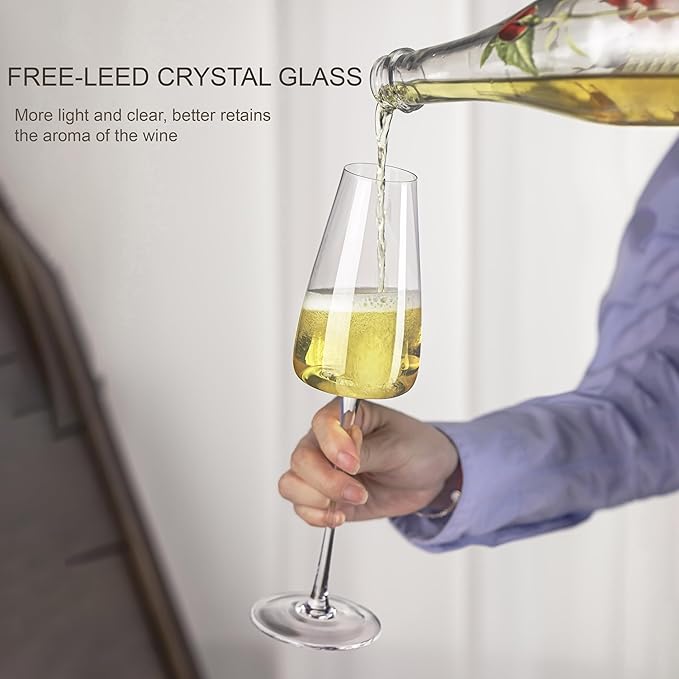 Champagne Flutes Glass Set of 2, Crystal Champagne Glasses 9OZ/ 270ML, Hand Blown Mimosa Glasses, Unique Champagne Gift for Wedding, Engagement Gift