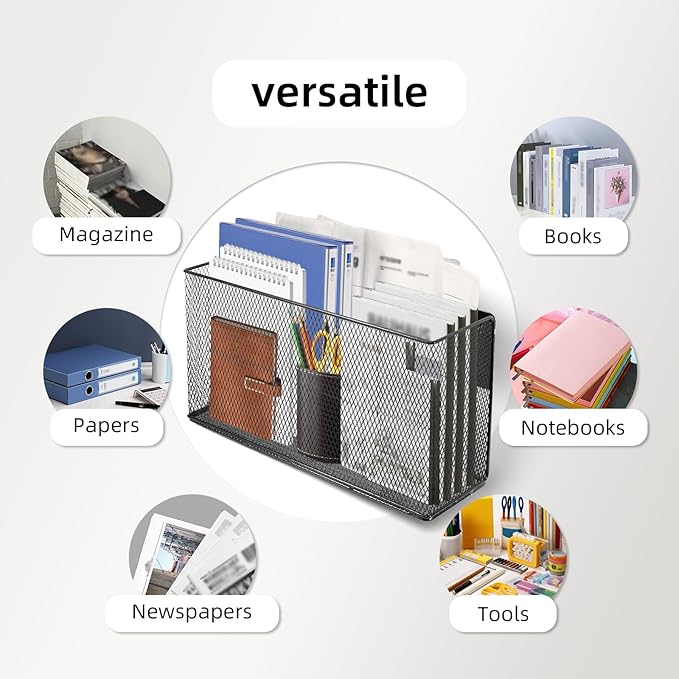 Black Magnetic Basket for Refrigerator, Black Magnetic Basket Organizer Magnetic Spice Rack, Magnetic Locker Organizer Holder for Kitchen Storage, Magazine, Whiteboard