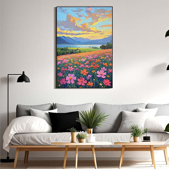 Colorful wildflowers field scenery poster artwork wall decoration wildflowers everywhere wall painting suitable for bedroom home office