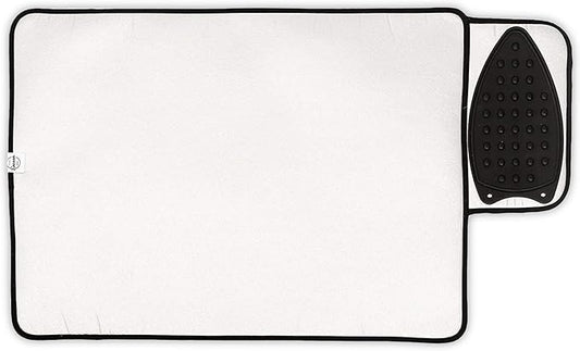 Encasa Homes Ironing Mat/Pad - Metallic Silver (Small 28"x20") with 5mm Foam Padding & Silicone Iron Rest for Steam Pressing on Tabletop or Bed - Heat Reflective, Portable, Quilting