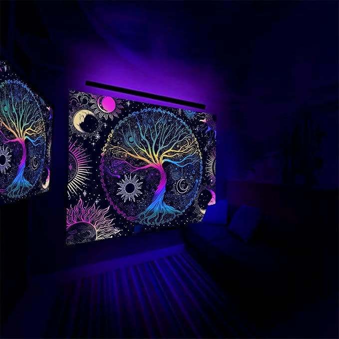 AACKart Blacklight Tapestry for Bedroom - Spiritual Tree of Life Wall Tapestry Glow in the Dark Wall Hanging 59.1 x 51.2 inches