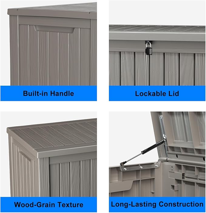 150 Gallon Outdoor Deck Box,Storage Lockable Waterproof Patio Furniture,Garden Tools,Cushions,Pool Accessories Outside Storage Resin Box(Grey)