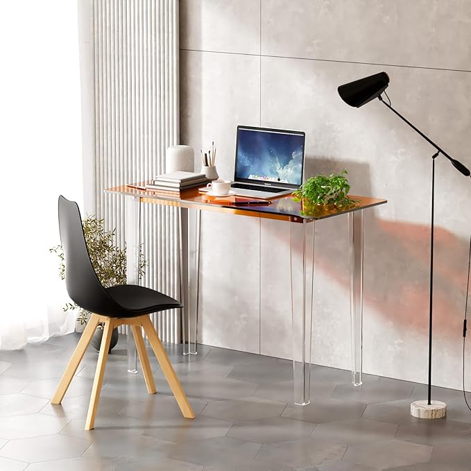 Acrylic Desk, Modern Study Table for Home Office - Extended Surface Multi-Purpose Console & Entryway Table, Sturdy Lightweight Design (42.5-inch, Orange)