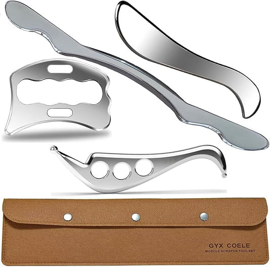 4 in 1 Professional Stainless Steel IASTM Tools Set, Muscle Scraping Massage Tools with Case, Physical Therapy and Myofascial Release