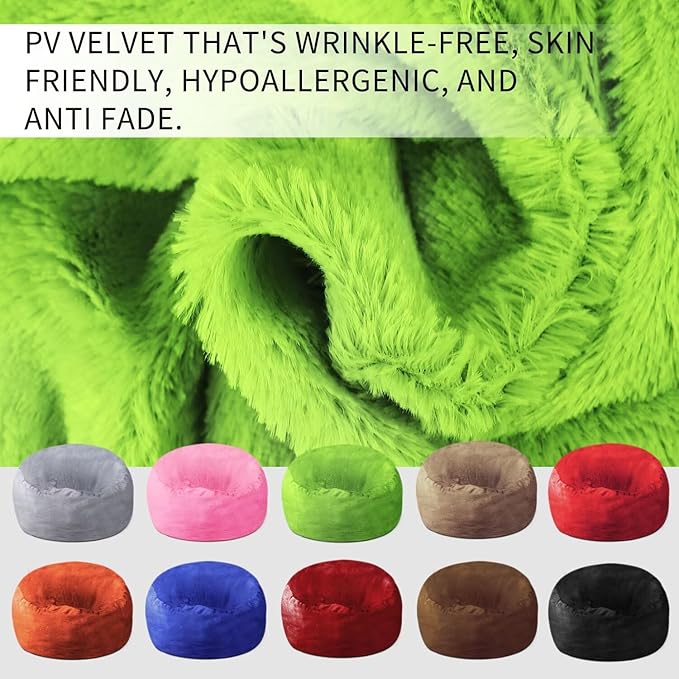 Bean Bag Chair for Adults 5FT,Soft Removable Cover for Teens/Girls Bedroom,Fluffy Giant Round Floor Beanbag Lounger Chairs (No Filler,Green)