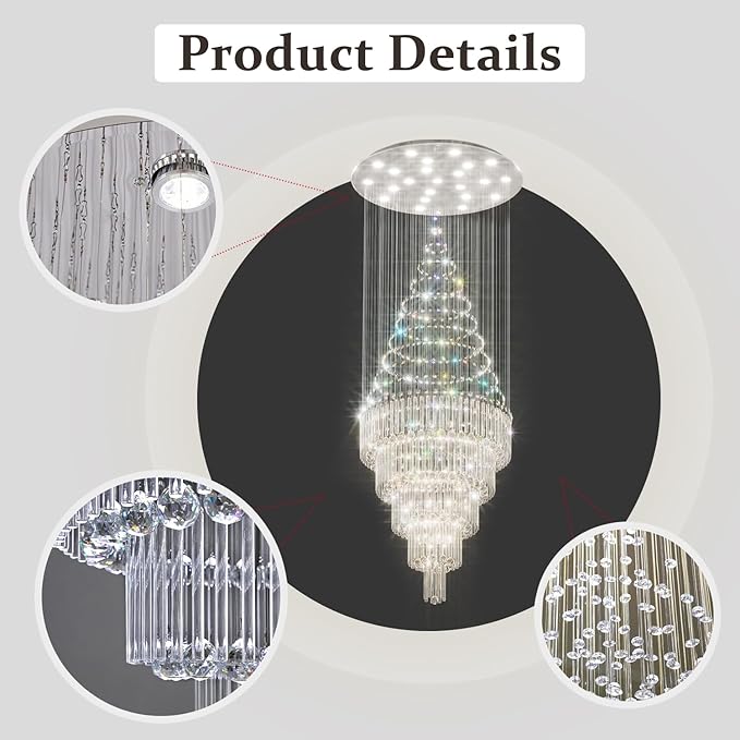 Flashing God D40''X H110'' Modern Foyer Chandeliers for High Ceiling Raindrop Flush Mount Light Fixture for Foyer Crystal Pendant Light Dimmable Lighting with Remote Straircase Fixture