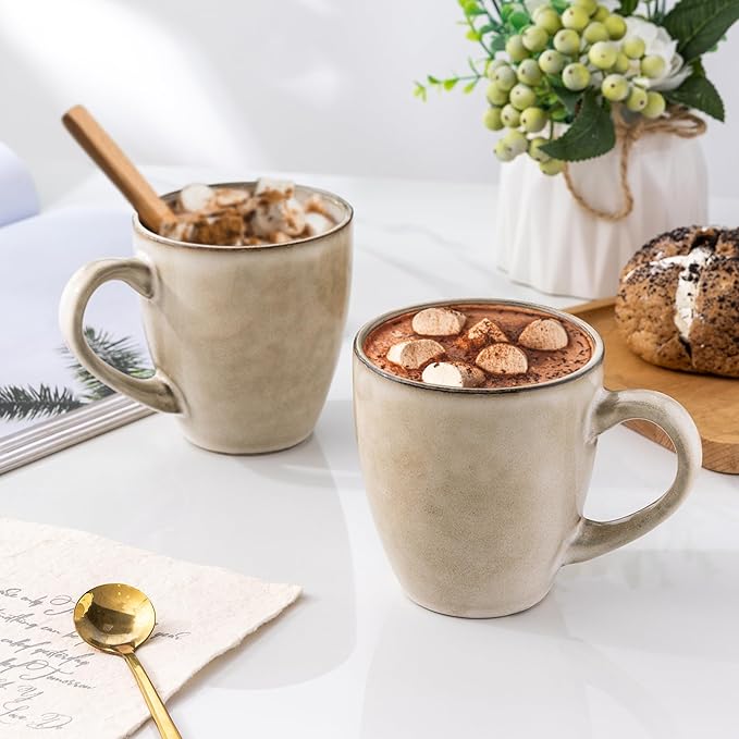 GBHOME Ceramic Coffee Mugs Set of 4, 12oz Stoneware Coffee Mugs Set For Dad Mom Women MEN, Light Weight Ceramic Coffee Cups for Latte/Tea/Beer/Hot Cocoa, Dishwasher & Microwave Safe,Cappuccino