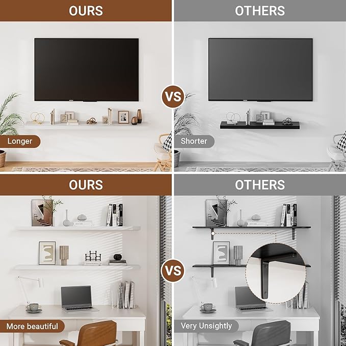 40 Inches Floating Shelves for Wall,9.3" Deep White Long Floating Shelves Set of 2,Large Display & Storage Shelf,Wall Shelf for Bathroom Bedroom Living Room Kitchen Office