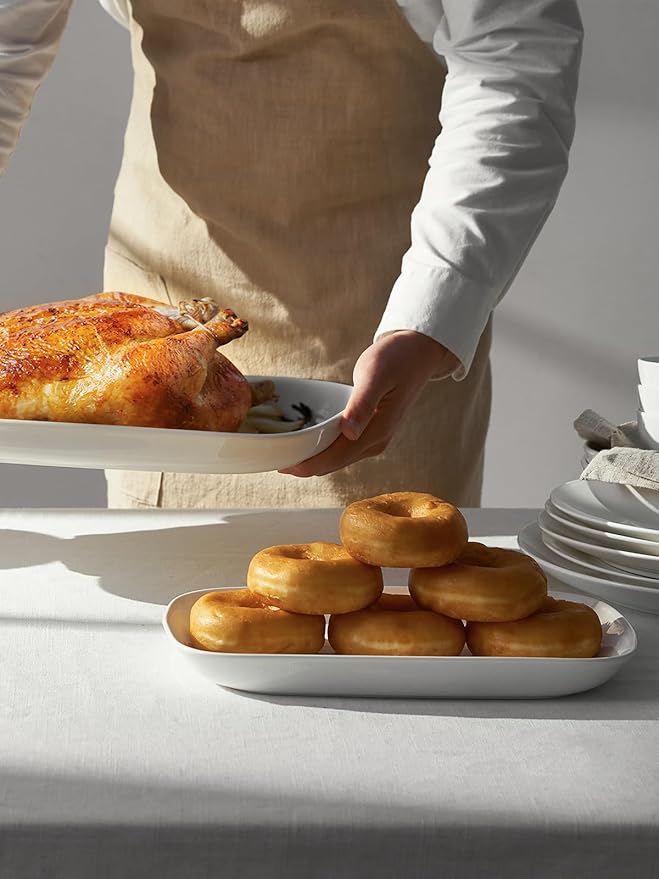 DOWAN Serving Platters and Trays for Wedding Decor, 16"/14"/12" Serving Dishes for Entertaining, White Porcelain Plates Set of 3