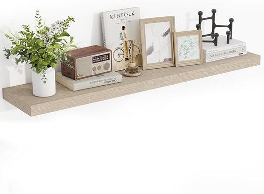 48 Inch Floating Shelves, 3D Textured Wood Grain, 48"x9.25"x1.5" Inch Deep Floating Shelves for Wall, Wooden Shelves for Bathroom, Bedroom, Living Room, Vintage White Oak