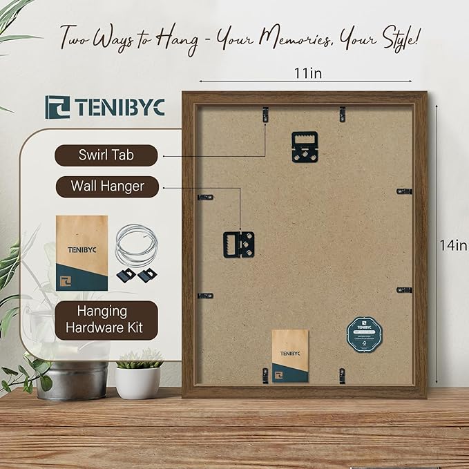 11x14 Picture Frame Set - 3 Pack, Brown Woodgrain, Wood Photo Frame, HD Tempered Glass, Wall Gallery Photo Frame