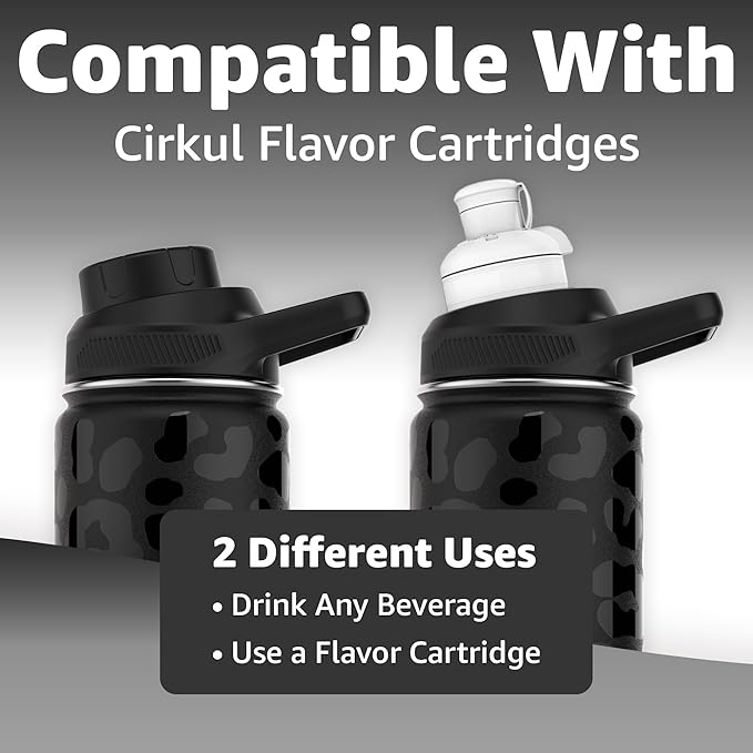 Chill Oasis Water Bottle | Compatible With Popular Flavor Cartridges | BPA Free, Leak Proof, Double-Walled Vacuum Insulated Stainless Steel, and Dishwasher Safe | Cold for 24 Hours (Leopard, 32oz)