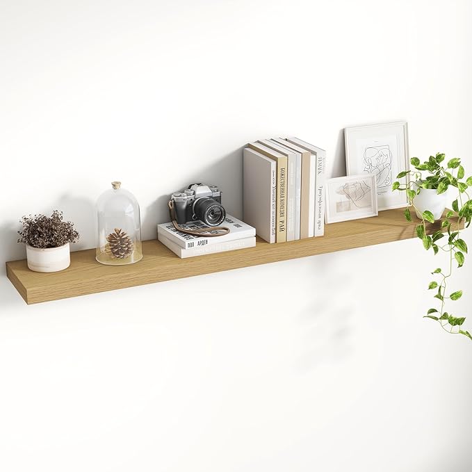 48 Inch Floating Shelves, 8 Inch Deep Floating Shelves for Wall, Hanging Shelf with Invisible Brackets, Deep Shelves for Bathroom, Bedroom, Living Room, Oak, Set of 1