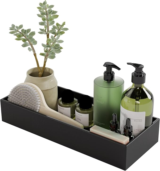 Black Bamboo Drawer Organizer - Silverware&Utensil Holder Organizer for Kitchen Drawers, Multi-Use Drawer Dividers Boxes for Bathroom Counter，Cabinet, Garage, Office Desk, Makeup, Jewelry (15"6"2.5")