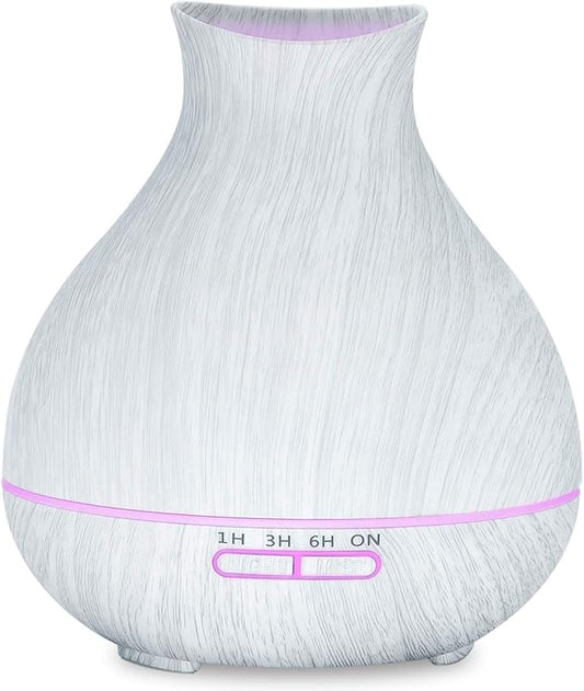 BZseed Aromatherapy Essential Oil Diffuser 550ml 12 Hours White Wood Grain Aroma Diffuser with Timer for Large Room, Home, Baby Bedroom, Waterless Auto Shut-Off, 7 Colors Lights Changing