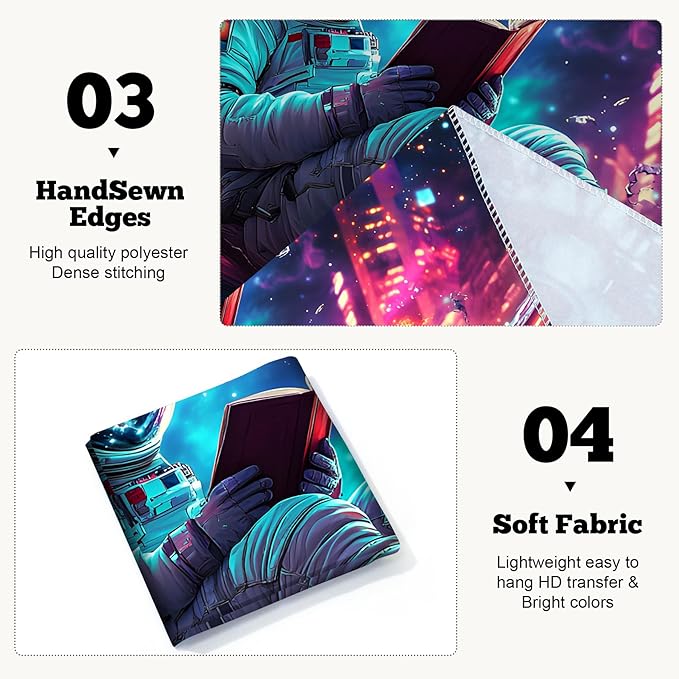 BVBOX Astronaut Space Blacklight Tapestry 79"x59", UV Reactive Astronaut Reading Universe Galaxy Planet Glow in Dark Tapestries, Black Light Neon Upright Poster Wall Hanging Backdrop Decor for Bedroom Living Room