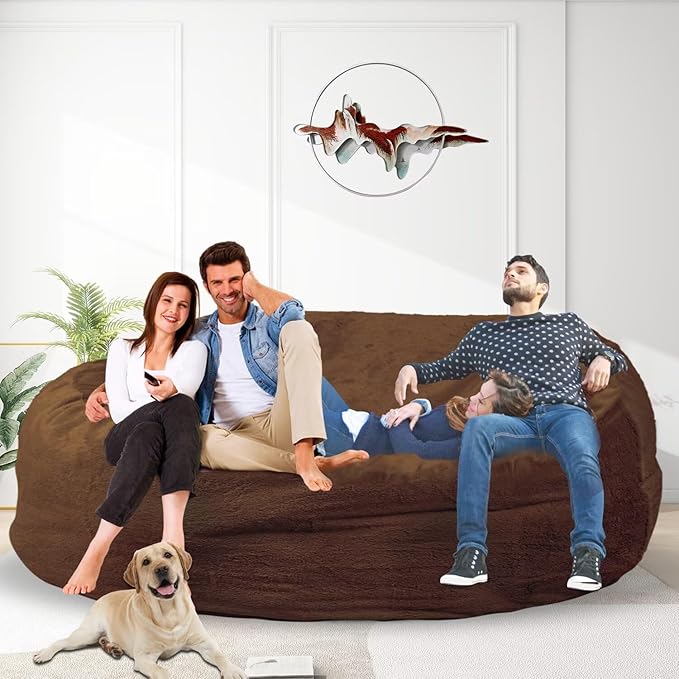 Bean Bag Chair for Adults 7FT,Soft Removable Cover for Teens/Girls Bedroom,Fluffy Giant Round Floor Beanbag Lounger Chairs (No Filler,Deep Coffee)