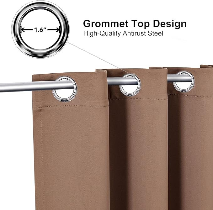 ChrisDowa Small Window Curtains for Kitchen and Bedroom - Grommet Short Thermal Insulated Room Darkening Curtains (2 Panels, Cappuccino, 42 x 36 Inch)