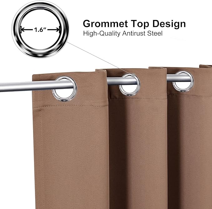 ChrisDowa Room Darkening Curtains 108 Inches Long 2 Panels Set for Living Room, Grommet Thermal Insulated Blackout Curtains for Bedroom (Cappuccino, 52 x 108 Inch)