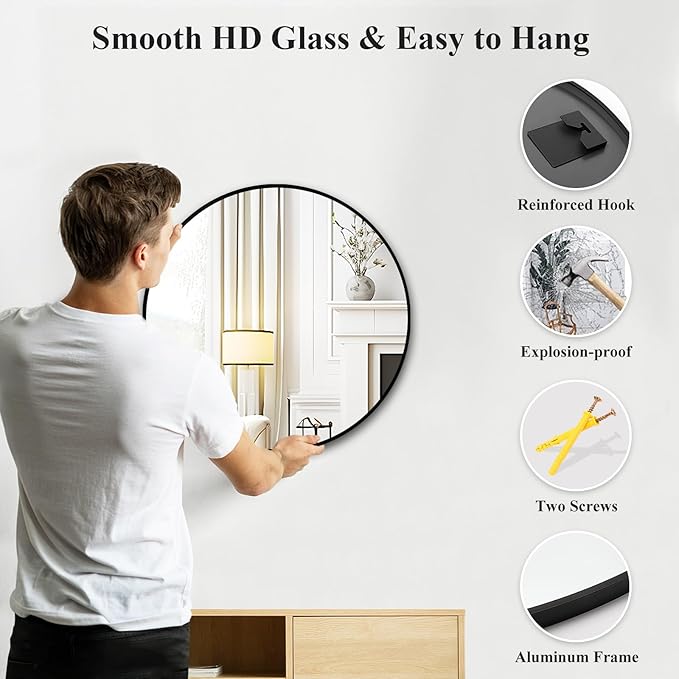 Fabuday Black Circle Mirror for Wall Decor 18 Inch - Bathroom Round Mirror with Matte Frame, Small Circular Mirrors for Entryway, Hallyway, Living Room, Bedroom