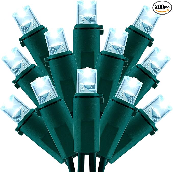 200 Count Cool White Wide Angle LED Christmas Lights, 66 ft Green Wire UL Certified Commercial Grade 5mm Holiday String Light Set (Cool White)