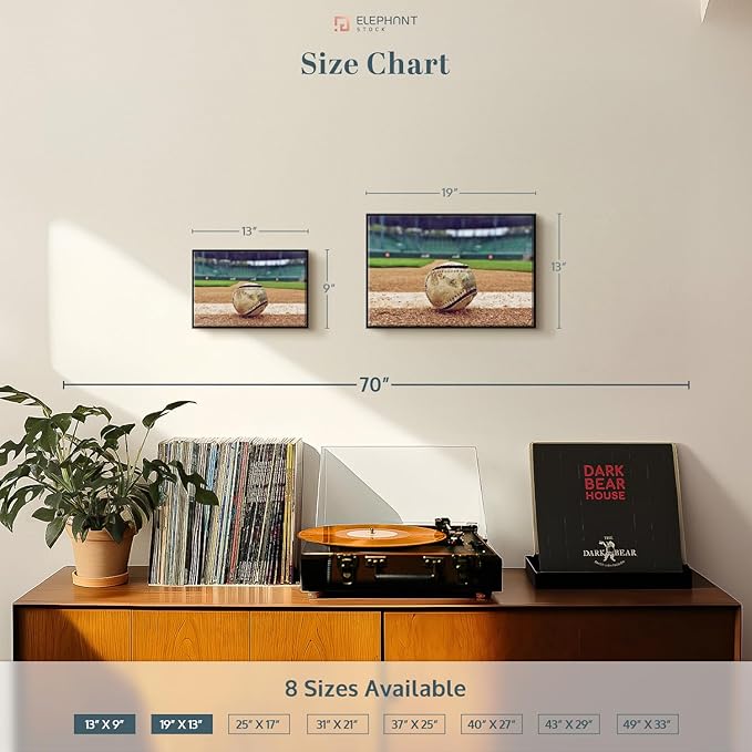 ElephantStock Baseball In Stadium Wall Art - Horizontal Framed Canvas - 1-Piece Living Room Wall Decor - Car Photography Canvas Print - Brown and Beige Decor for Wall - 13" X 9"