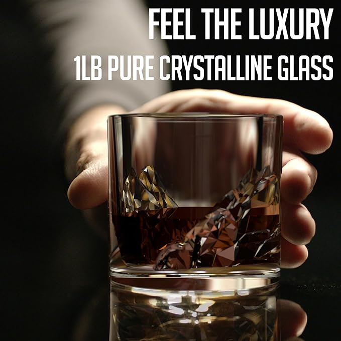 Grand Canyon Heavy Crystal Whiskey Glasses Gift Set of 2, Thick Freezable Bourbon Glass 1lb Each, Premium Whiskey Gifts for Men, Frozen Crystal Chills Cocktails, 10 oz