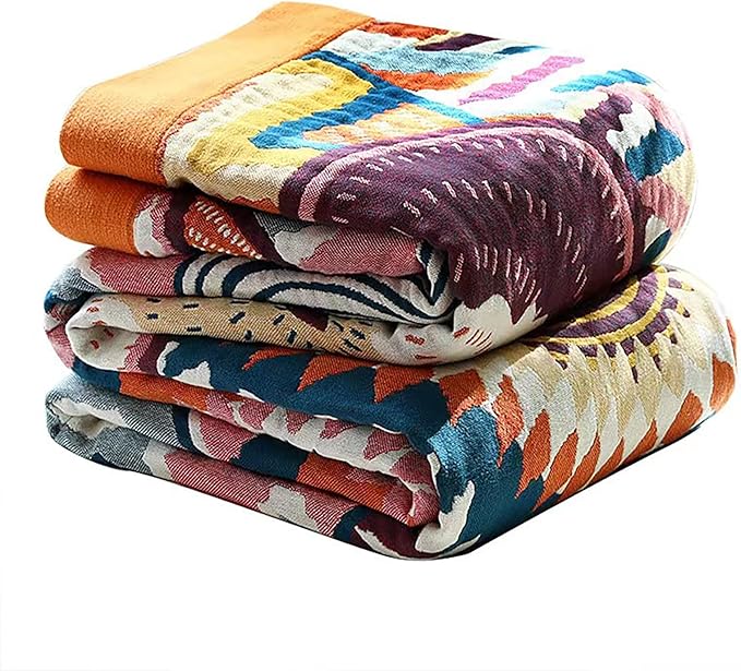 Boho Throw Blanket, 100% Organic Muslin Cotton Breathable Ultra Soft Bed Quilt Throw - All Season Floral Bird Butterfly Farmhouse Decor Blanket for Sofa Couch Chair and Gift. 50" x 60"